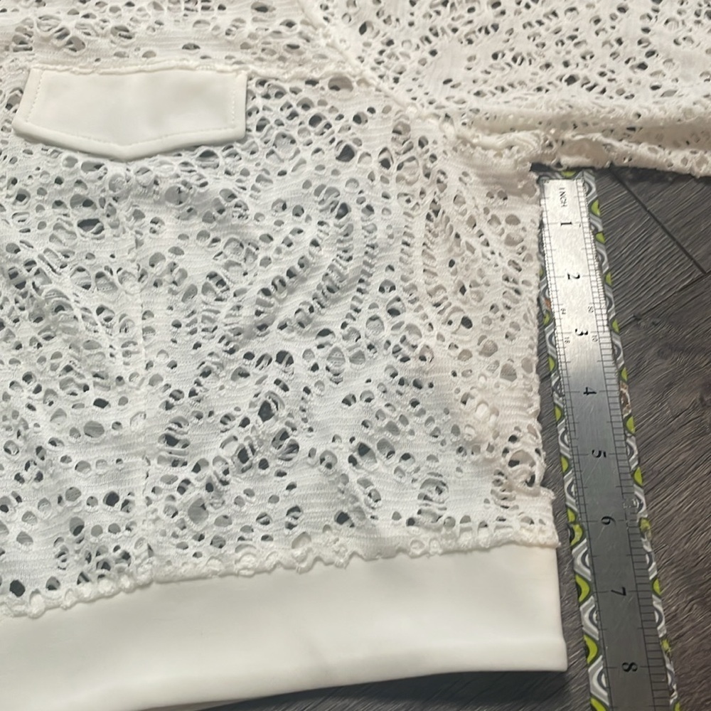 Picadilly White lace like Zip Up cropped Jacket shirt - Picture 9 of 9